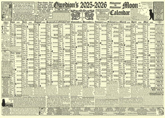 Gwydion’s 2026 Moon Calendar - A3 Poster, Unique Spiritual Calendar, Moon Phase Calendar, Pagan Calendar