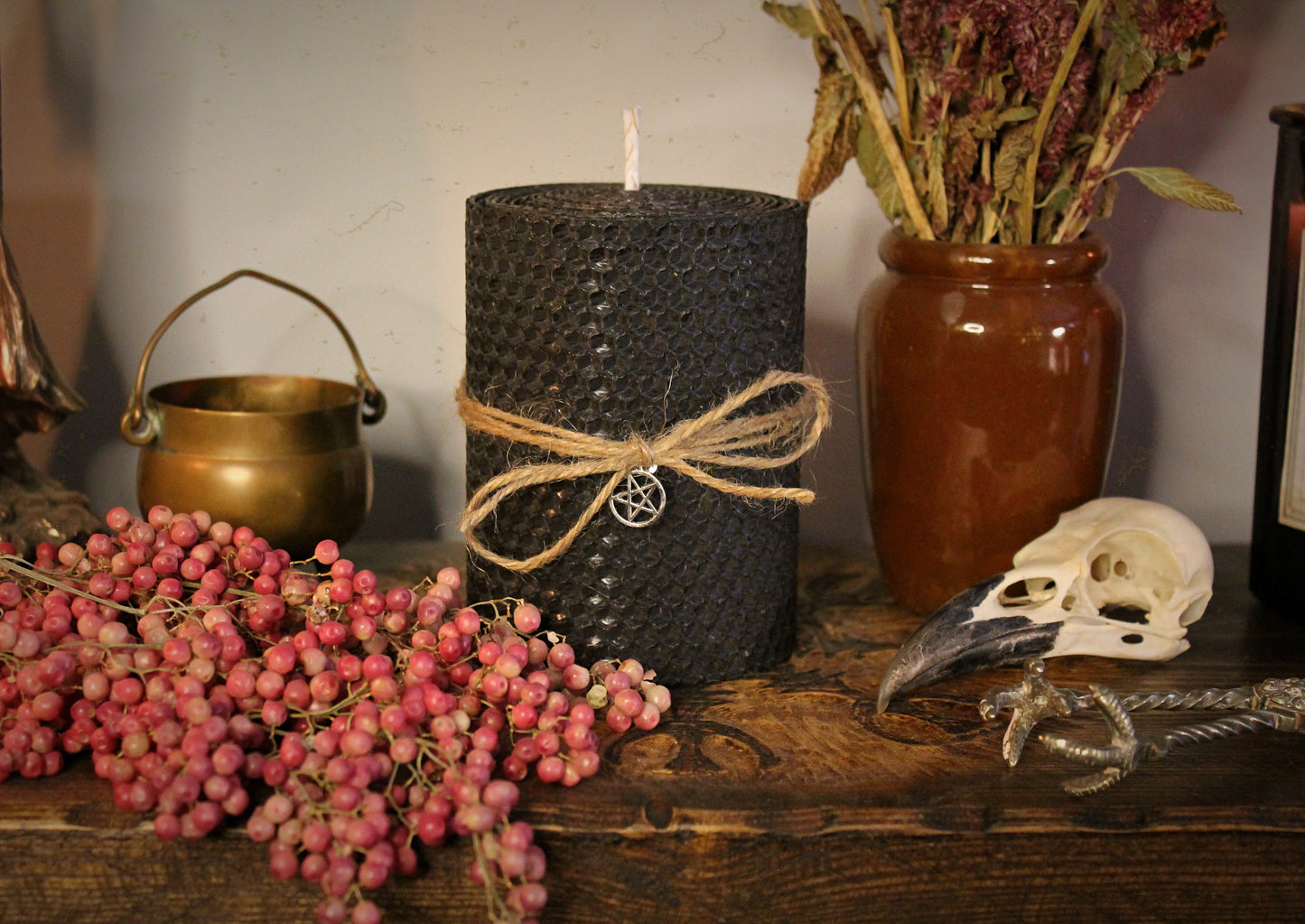 Black Beeswax Pillar Candle