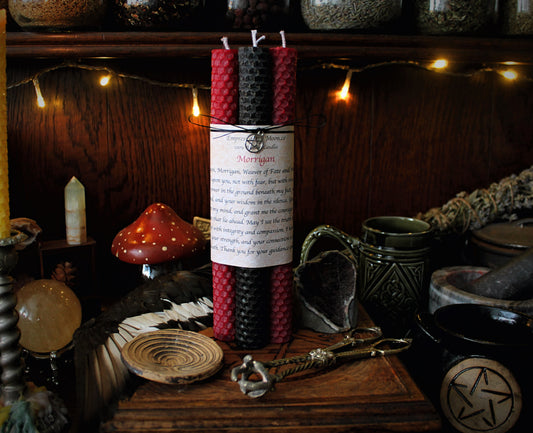 Morrigan Beeswax Altar Candles: Celtic Goddess Ritual Candles