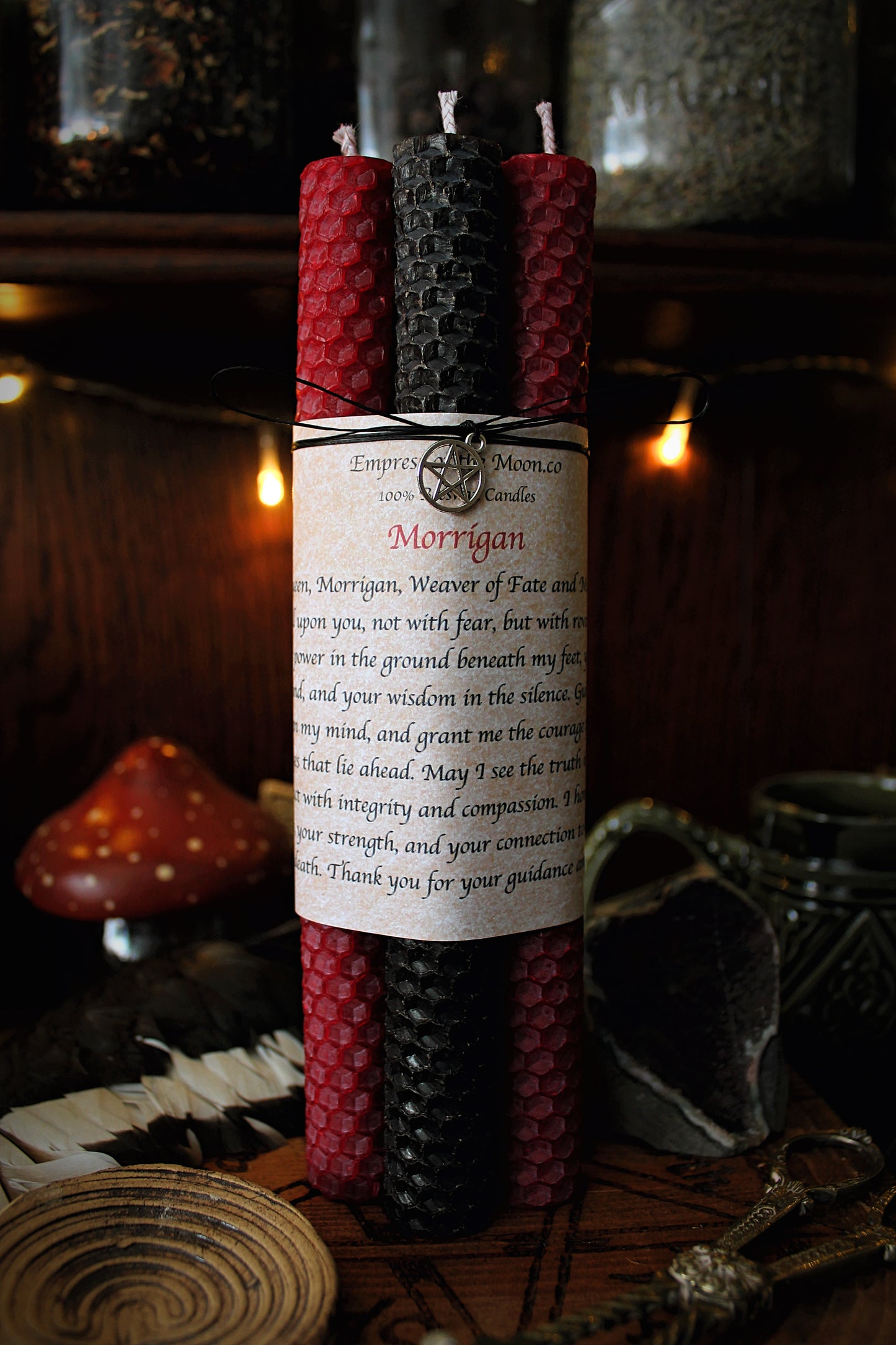 Morrigan Beeswax Altar Candles: Celtic Goddess Ritual Candles