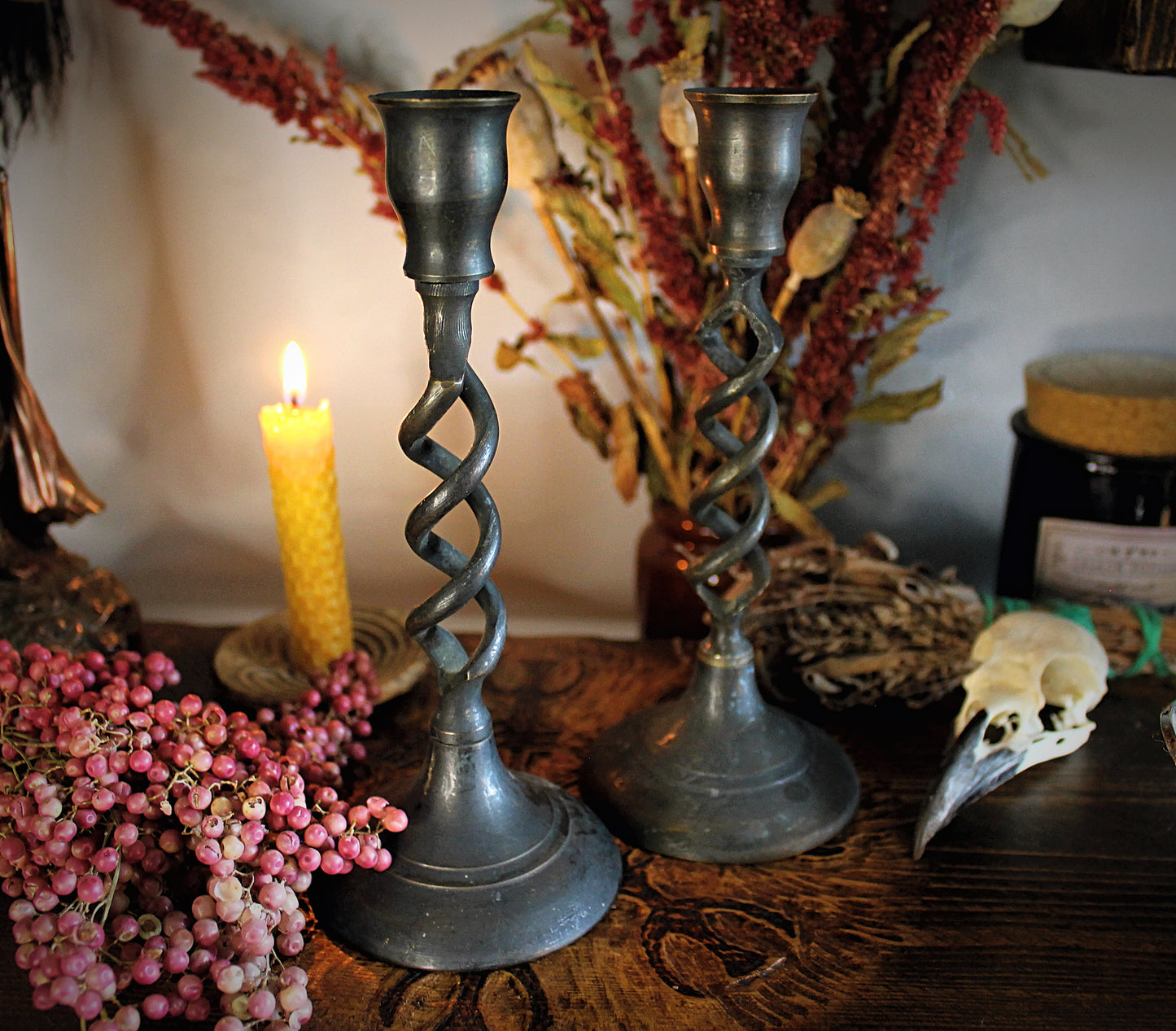 Pair of Vintage Spiral Candlestick Holders