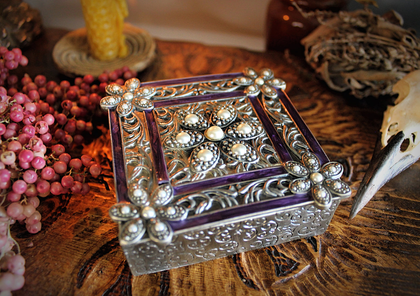 Vintage Square Storage Box with adornments