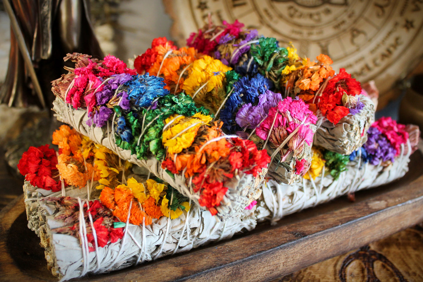 7 Chakra White Sage Smudge Stick - Sinuata Flower, Energy Cleansing