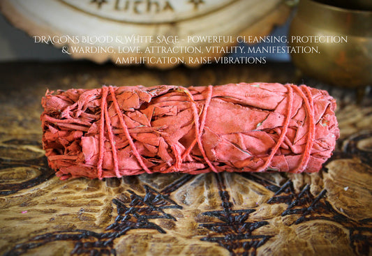 Dragons Blood, White Sage Smudge Stick - Protection & Energy Cleansing Bundle for Rituals, Meditation and Manifestation