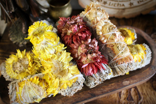 Sunflower & White Sage Smudge Stick - Joyful Energy Cleansing and Blessing Bundle