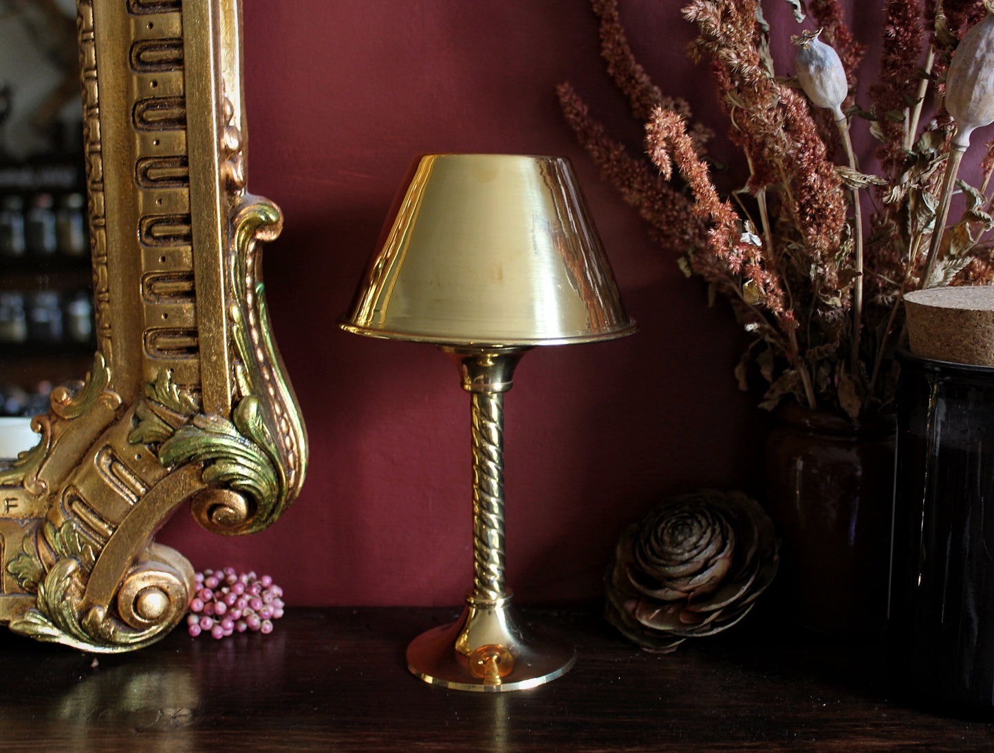 Brass Hurricane Candle Holder with Glass Chimney