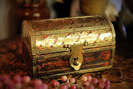 Vintage Mini Brass and Wooden Chest