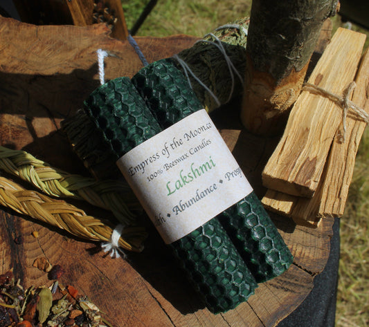 Lakshmi - Dark Green Beeswax Spell Candles