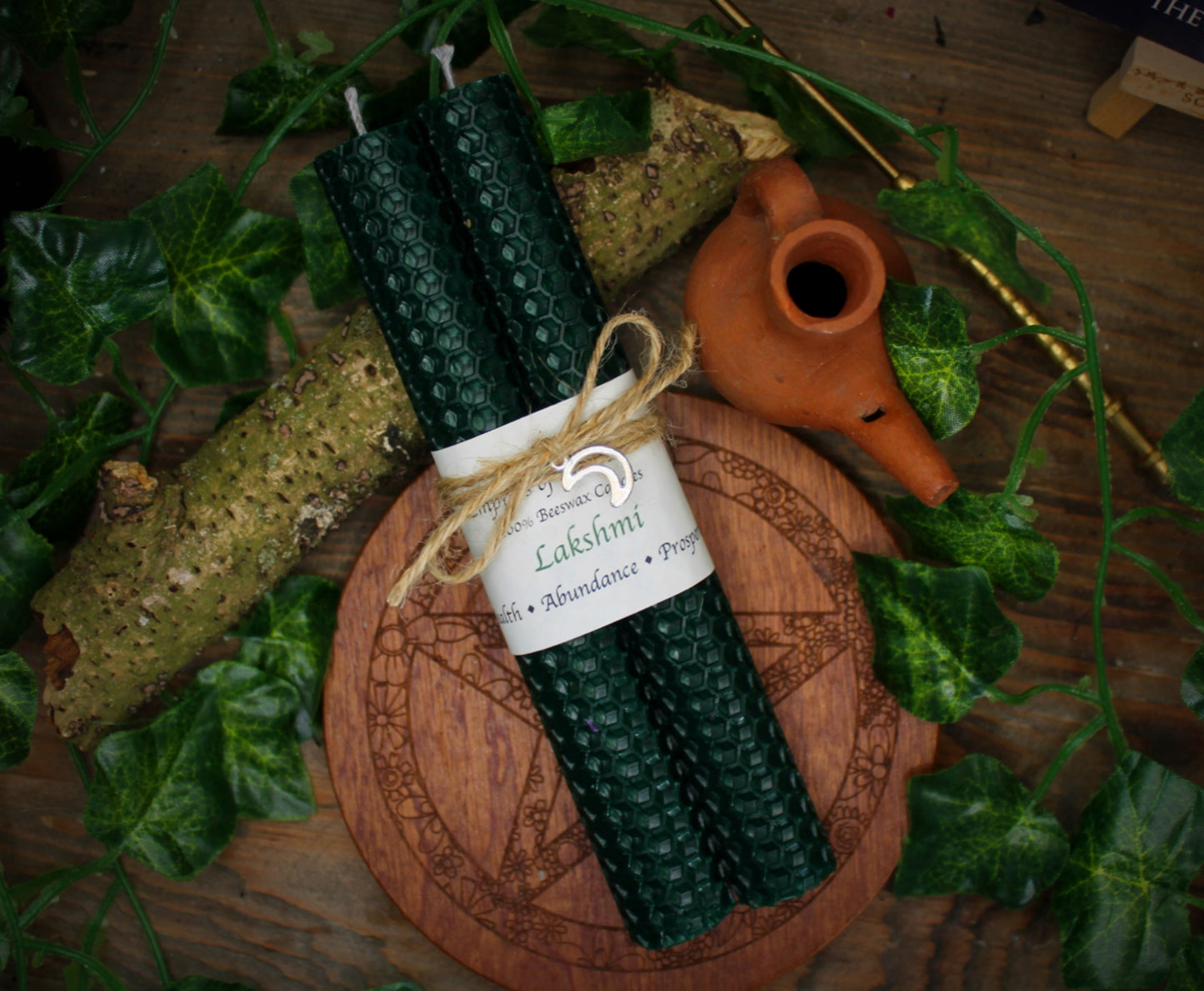 Lakshmi - Dark Green Beeswax Spell Candles
