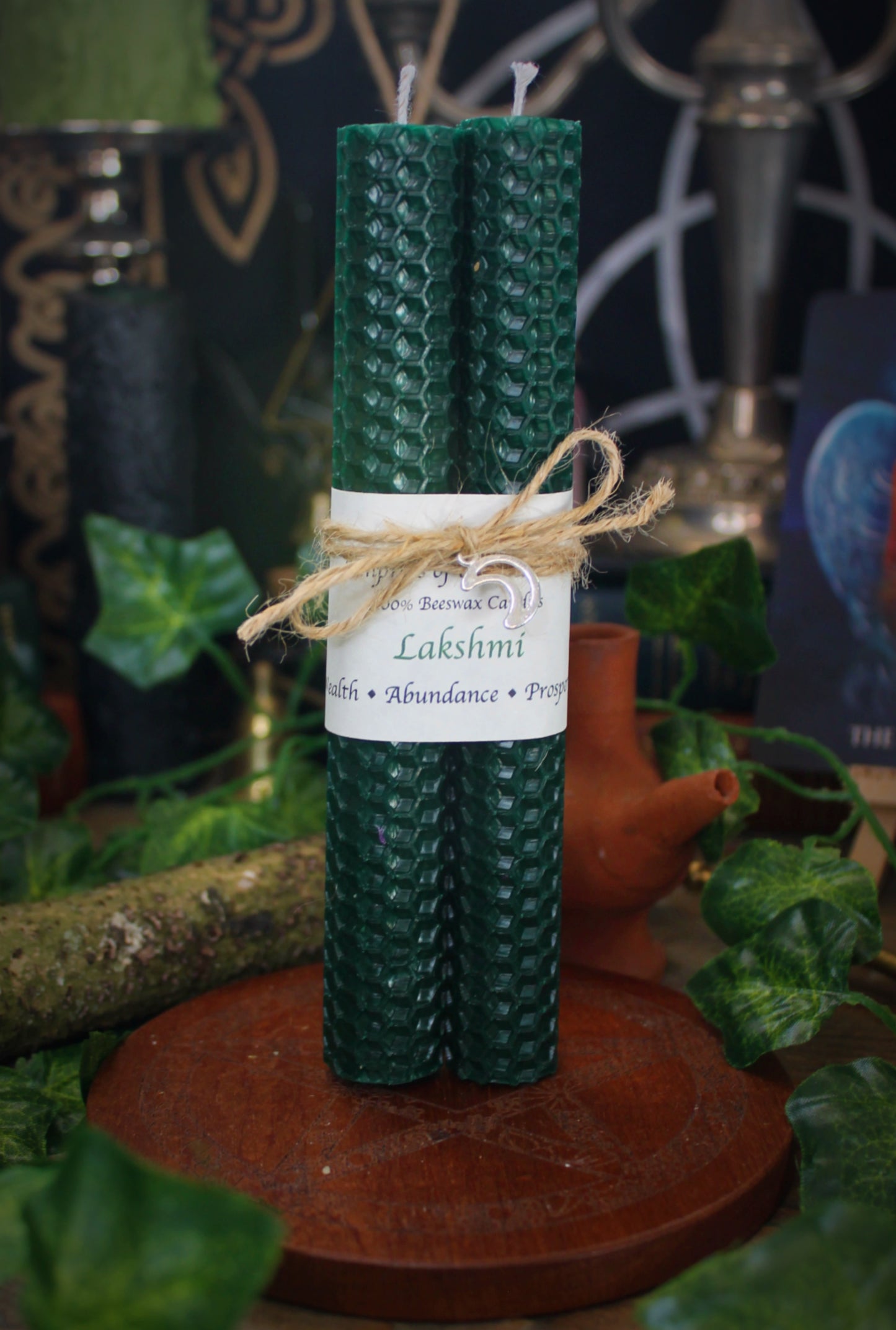 Lakshmi - Dark Green Beeswax Spell Candles