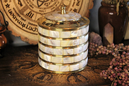 Brass & Mother of Pearl Jewellery Pot