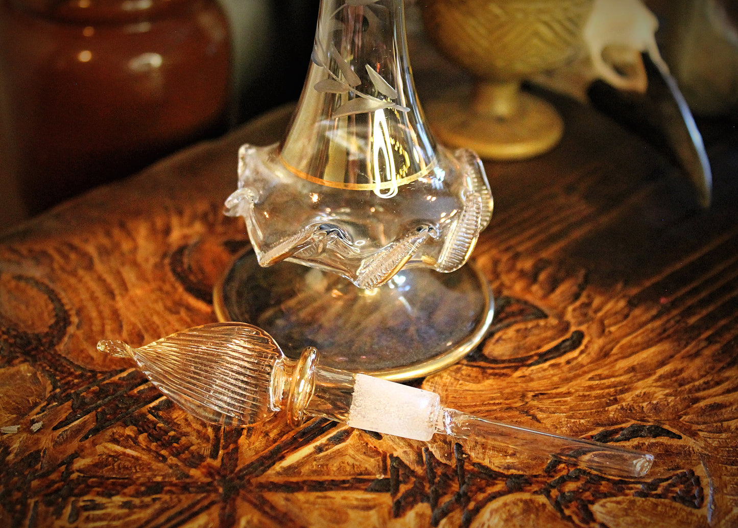 Vintage Egypt Hand Blown Glass Perfume Bottle