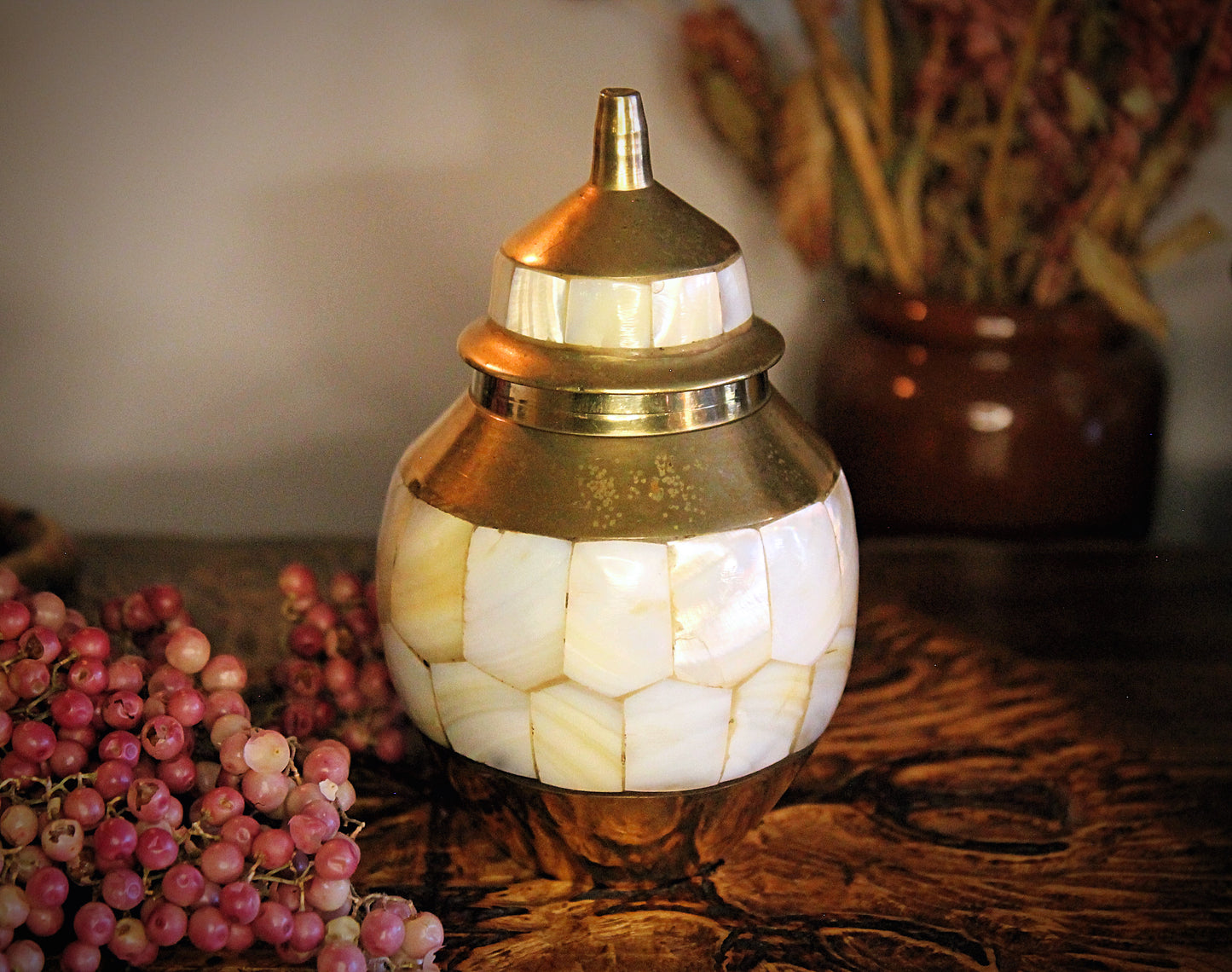 Decorative Brass Mother of Pearl Indian Jar