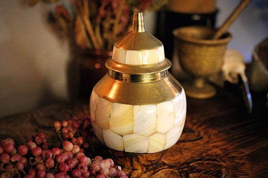 Decorative Brass Mother of Pearl Indian Jar