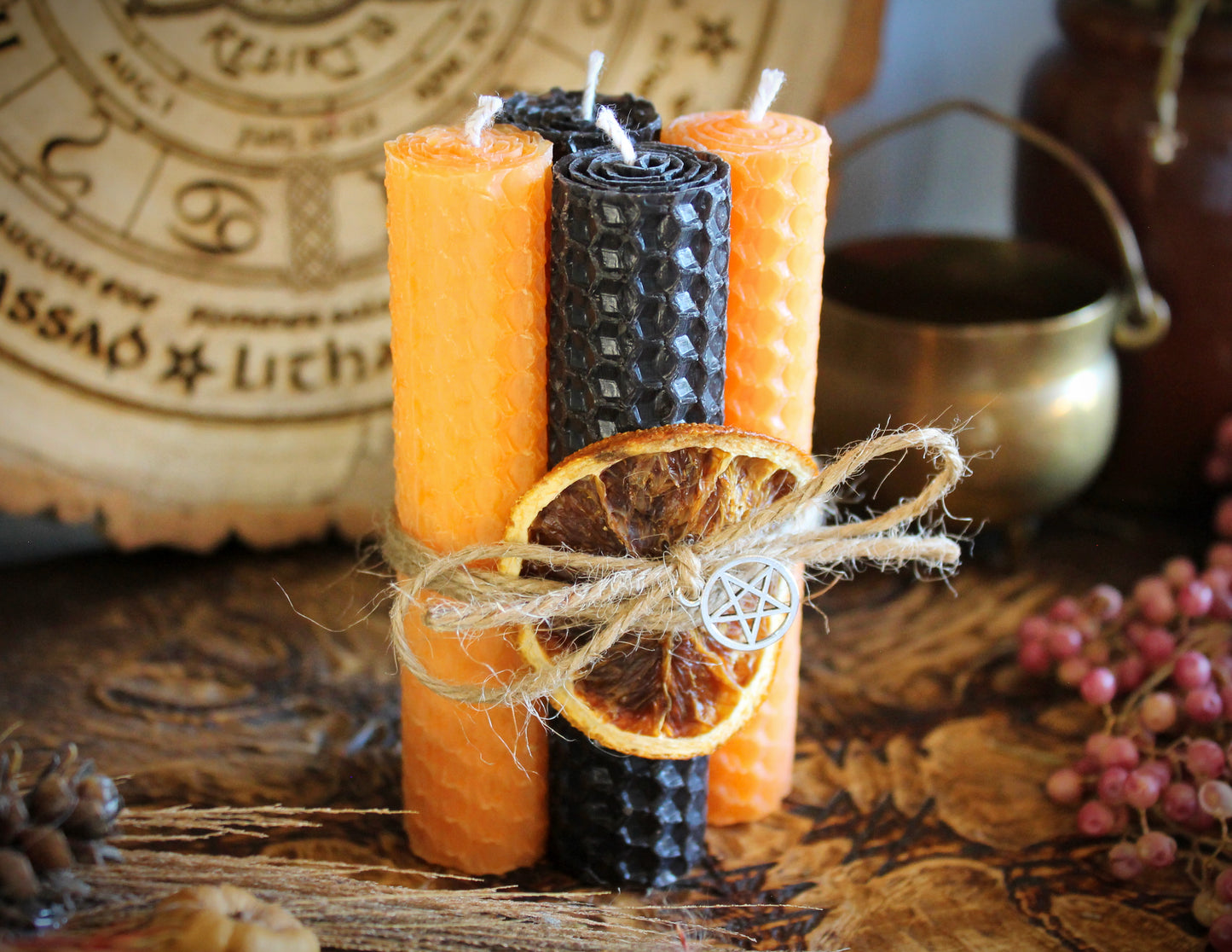 Samhain Beeswax Spell Candle Set - Black & Orange Ritual Candles