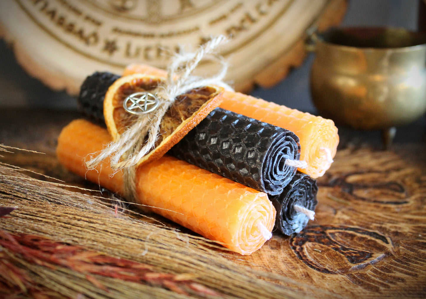 Samhain Beeswax Spell Candle Set - Black & Orange Ritual Candles