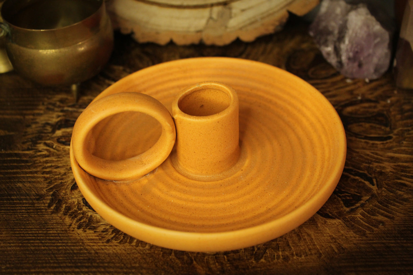 Ceramic Single Candle Holder with Handle - Terracotta Finish