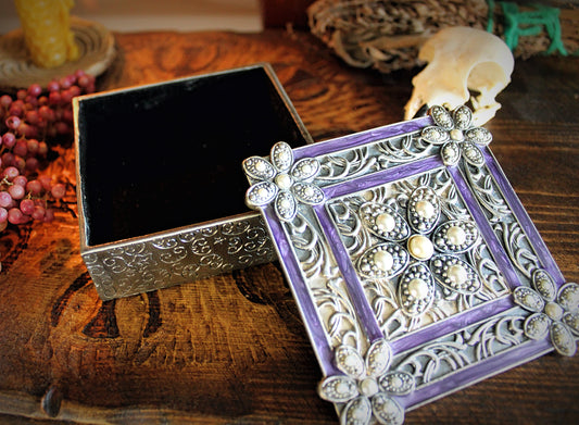 Vintage Square Storage Box with adornments