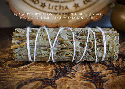 Mugwort Smudge Stick - Herbal Cleansing Bundle for Energy Cleansing, Protection, Witchcraft & Moon Rituals