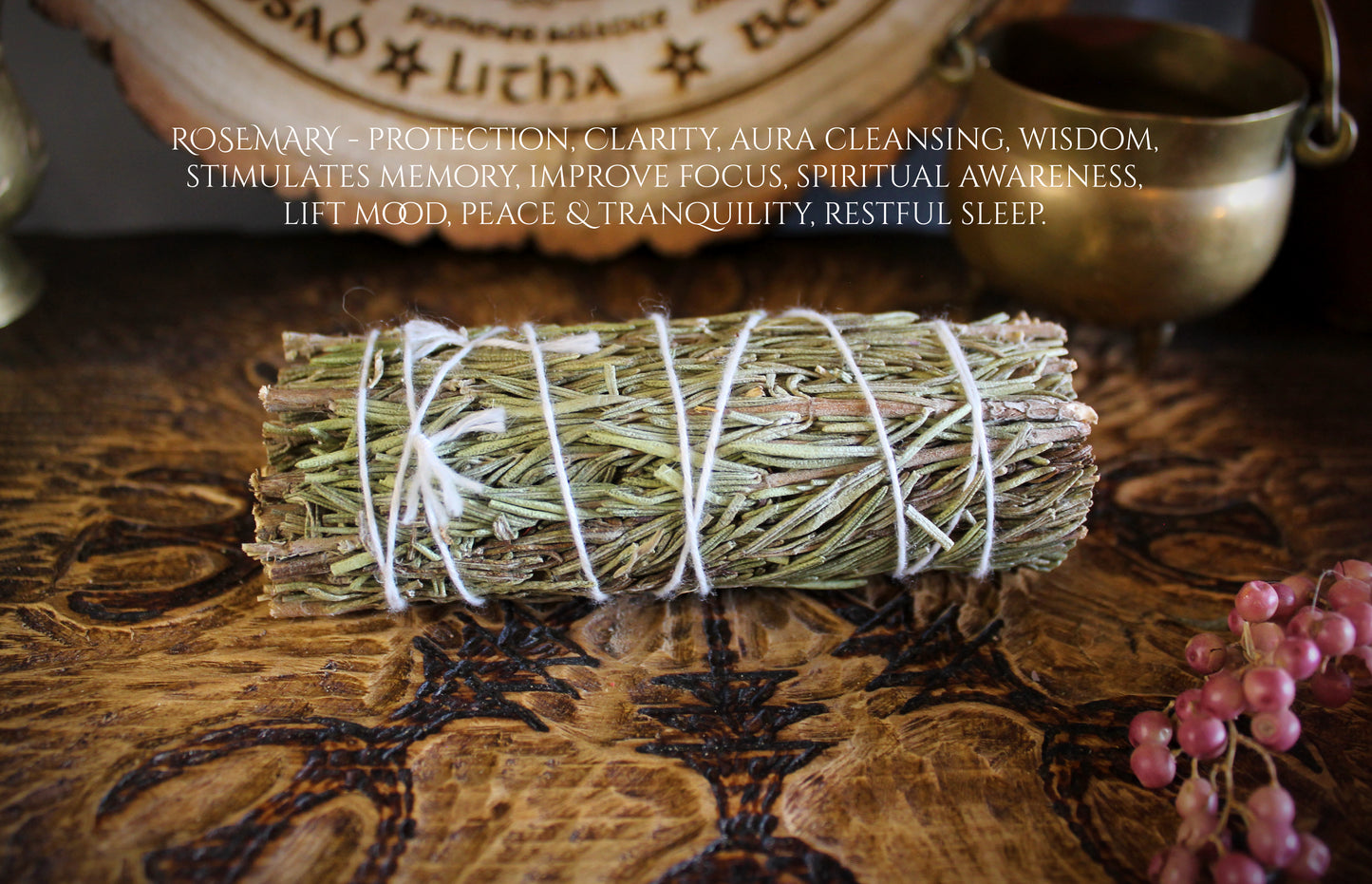 Rosemary Smudge Stick - Herbal Cleansing Bundle for Rituals & Meditation