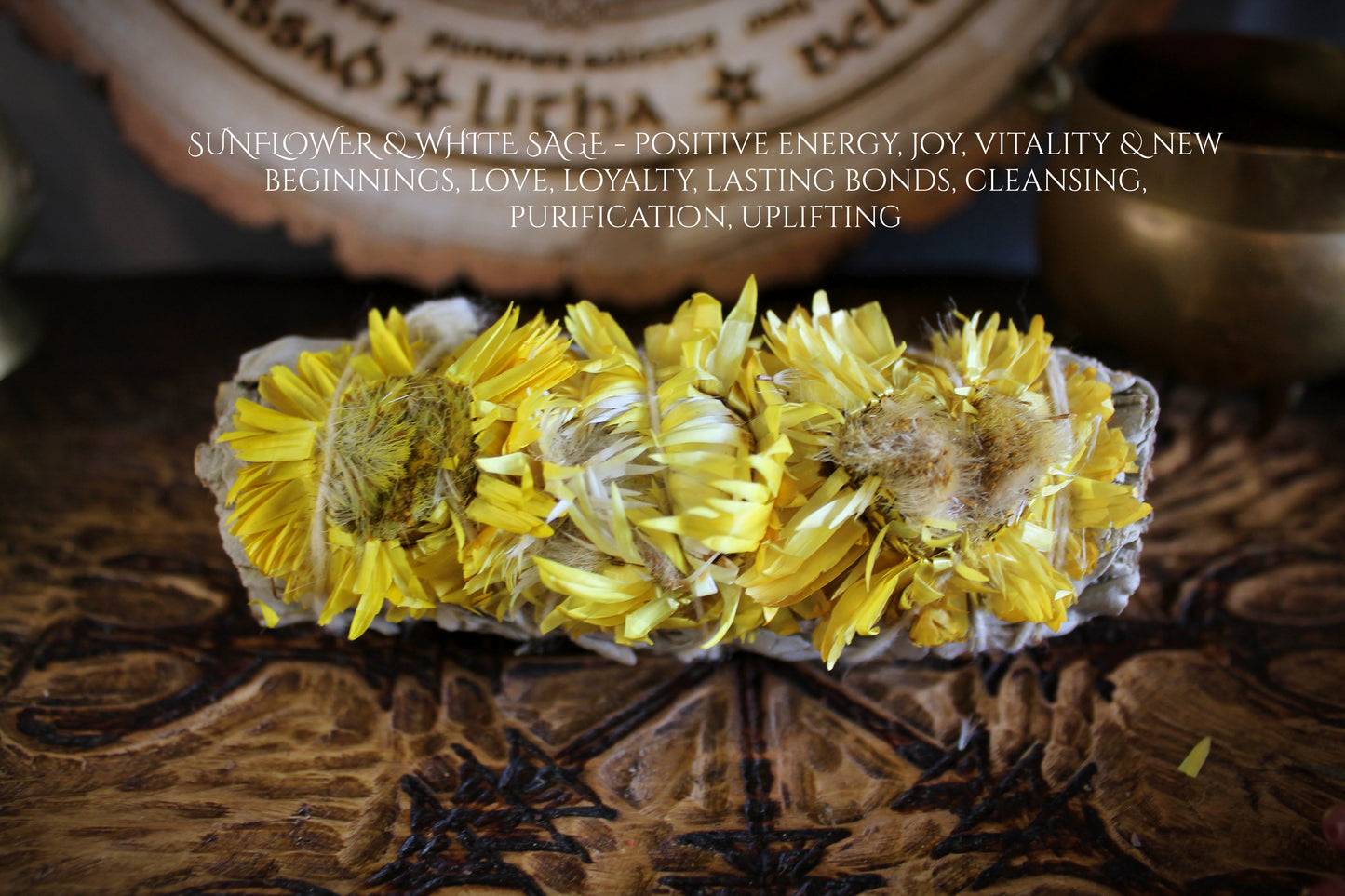 Sunflower & White Sage Smudge Stick - Joyful Energy Cleansing and Blessing Bundle
