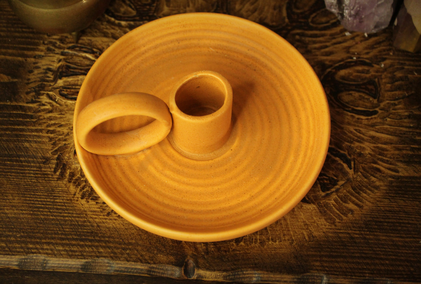 Ceramic Single Candle Holder with Handle - Terracotta Finish