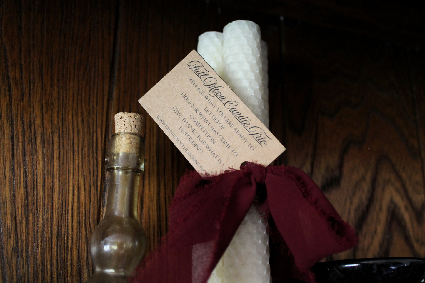 Beeswax Ritual Candles: New Moon Release & Full Moon Manifestation Trio