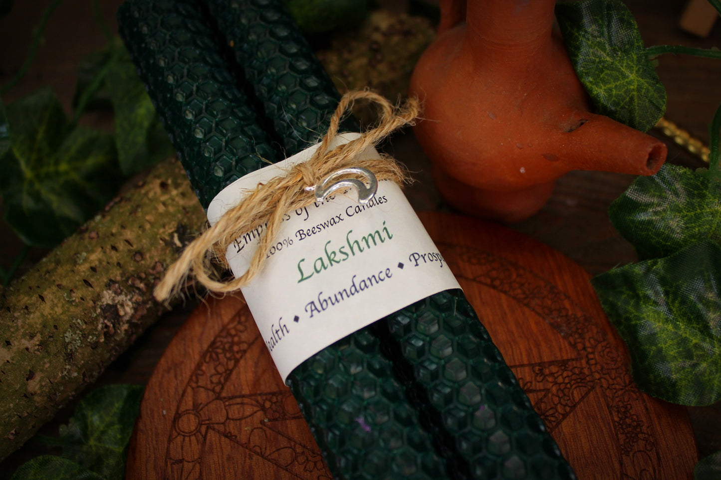 Lakshmi - Dark Green Beeswax Spell Candles