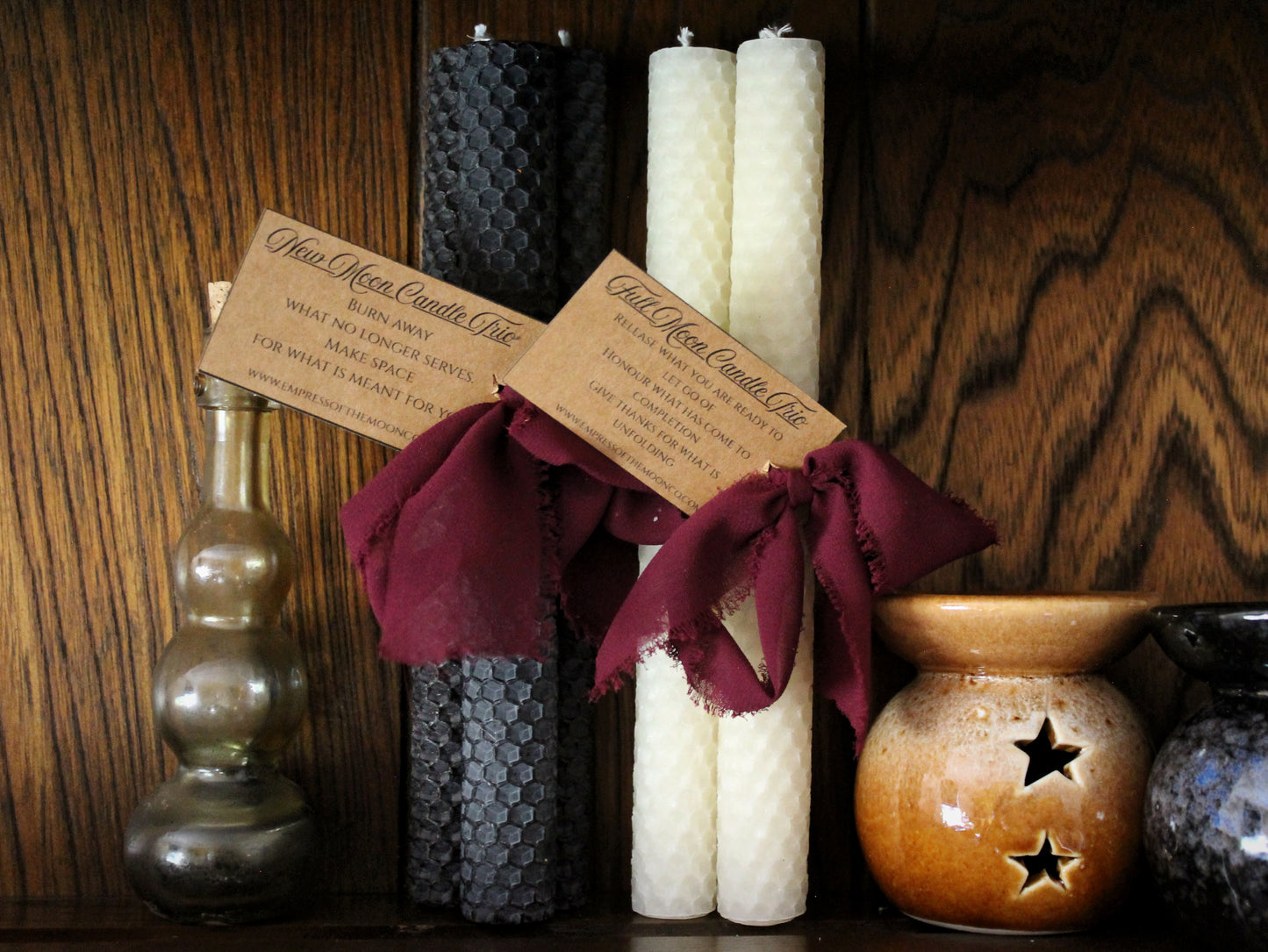 Beeswax Ritual Candles: New Moon Release & Full Moon Manifestation Trio