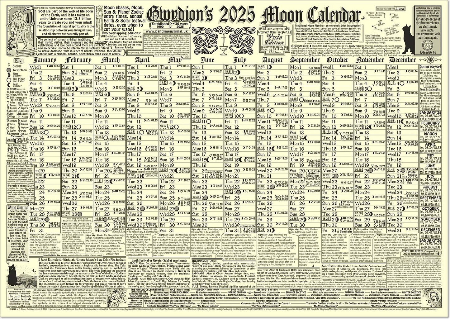 Gwydion’s 2025 Moon Calendar A3 Poster