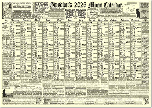 Gwydion’s 2025 Moon Calendar A3 Poster