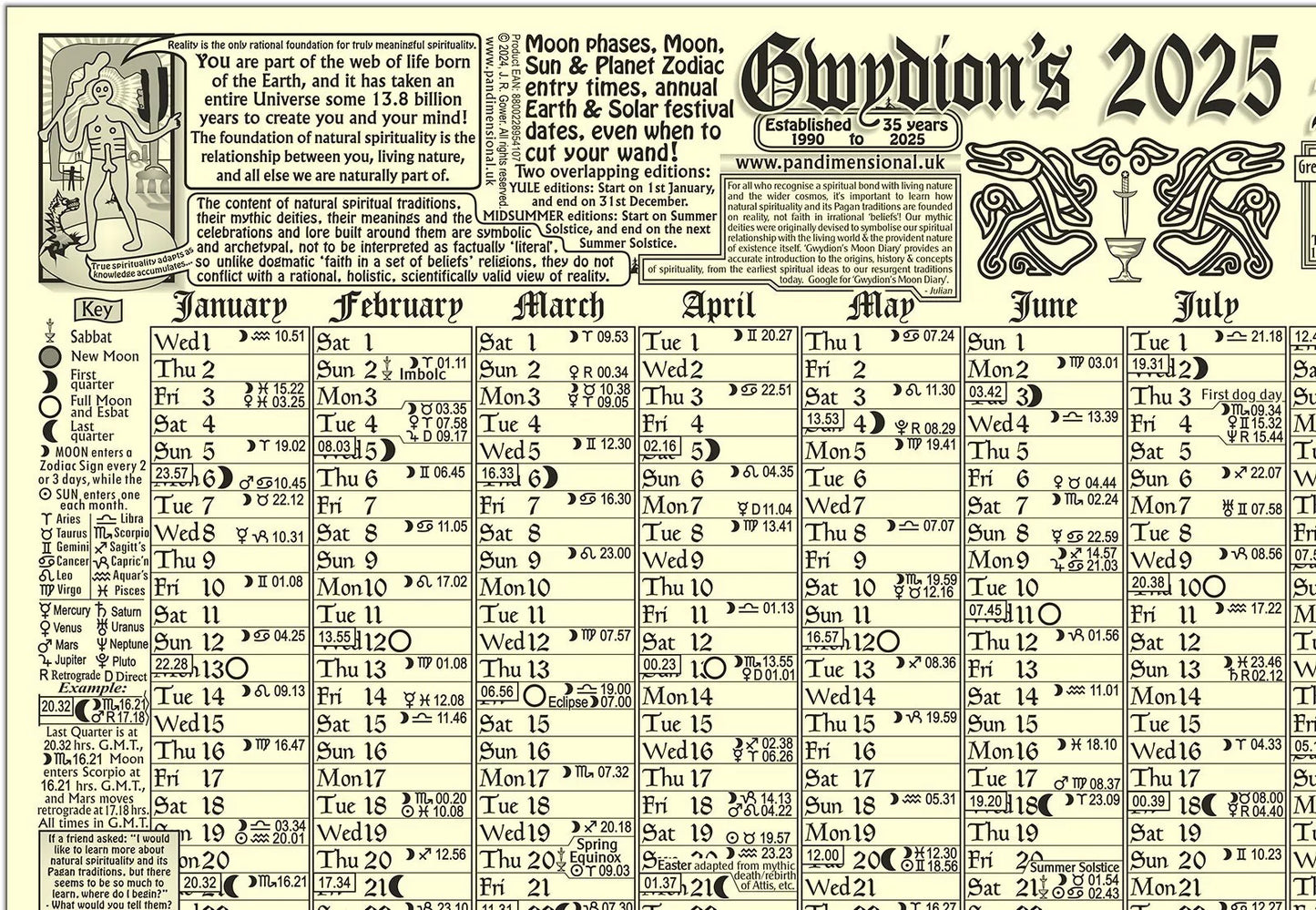 Gwydion’s 2025 Moon Calendar A3 Poster