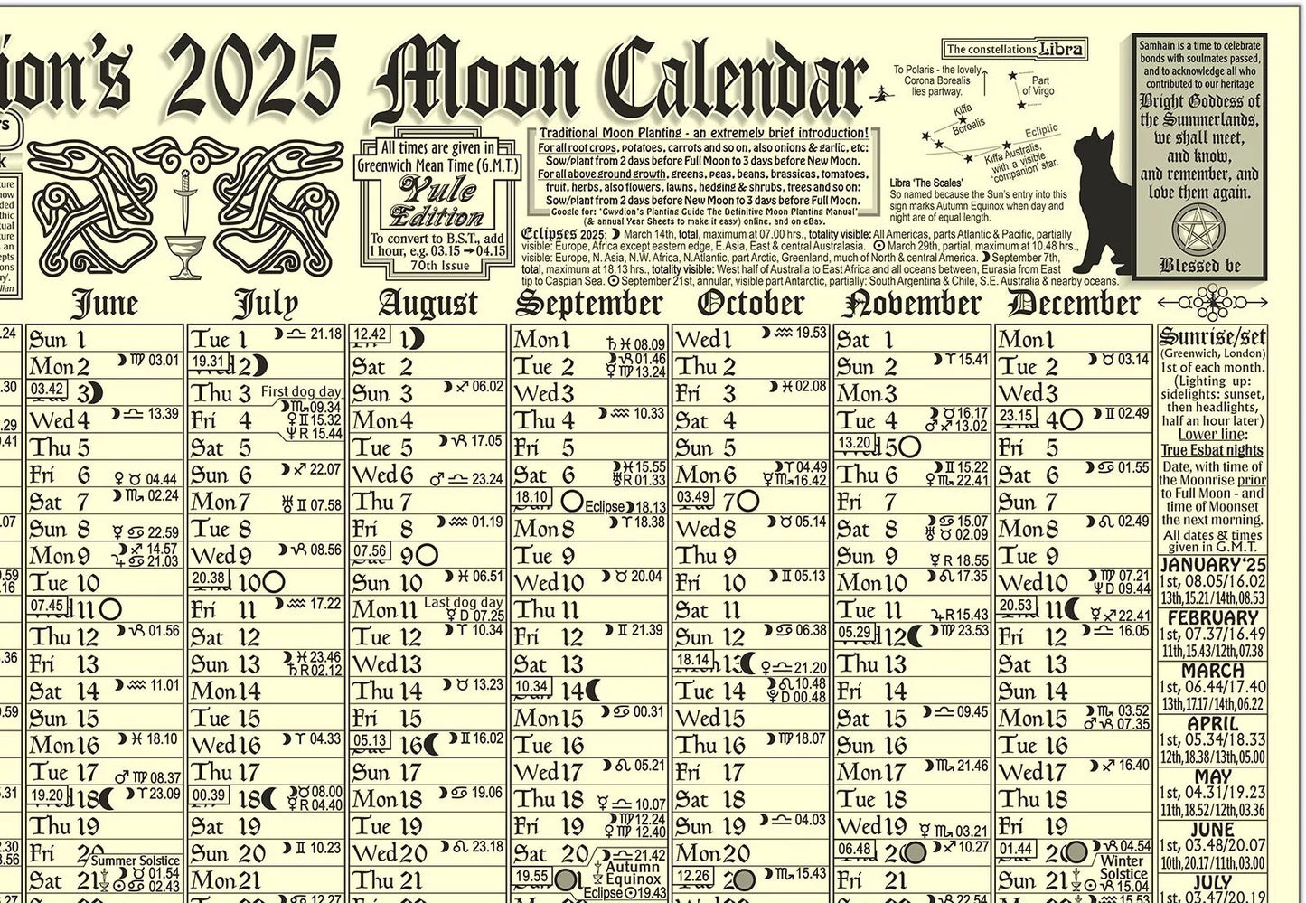 Gwydion’s 2025 Moon Calendar A3 Poster