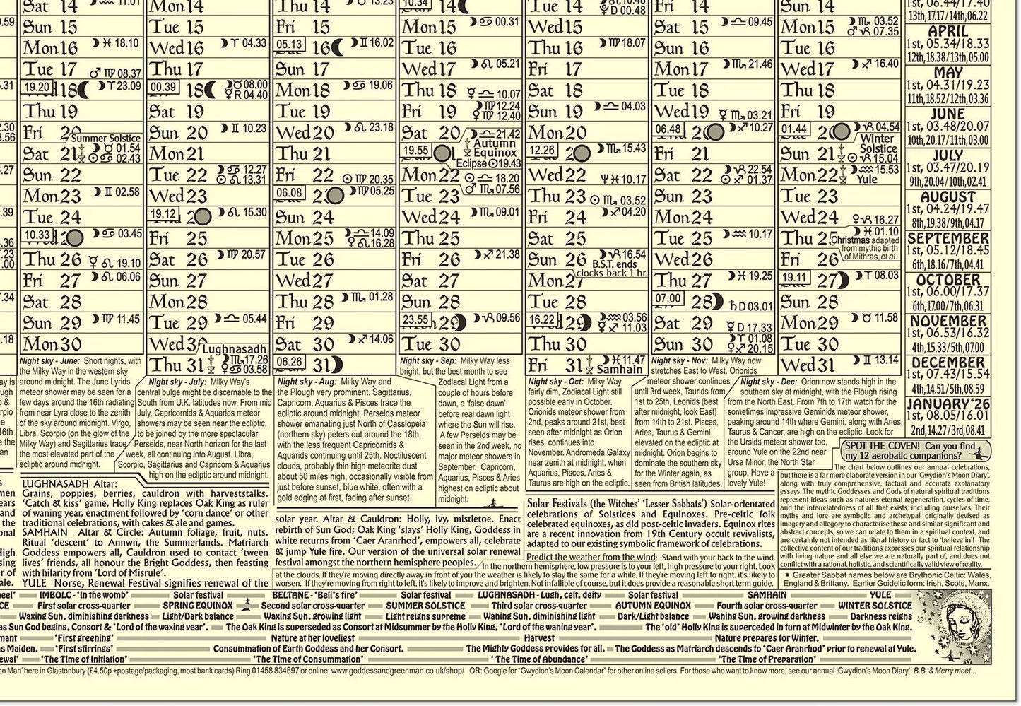 Gwydion’s 2025 Moon Calendar A3 Poster