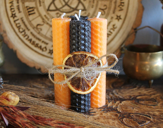 Samhain Beeswax Spell Candle Set - Black & Orange Ritual Candles
