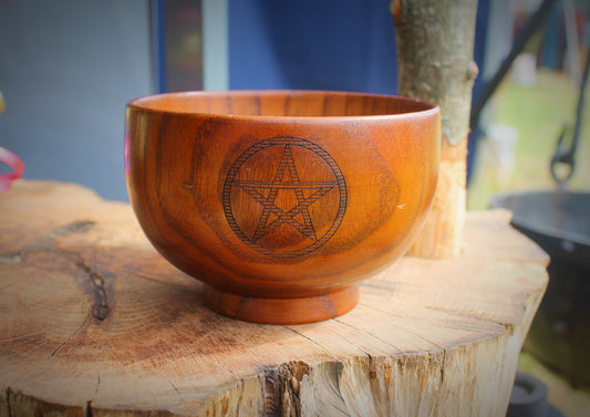 Pentagram Engraved Wooden Bowl