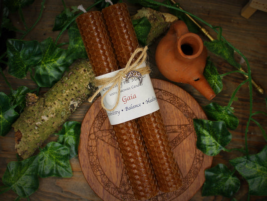Gaia - Brown Beeswax Spell Candles
